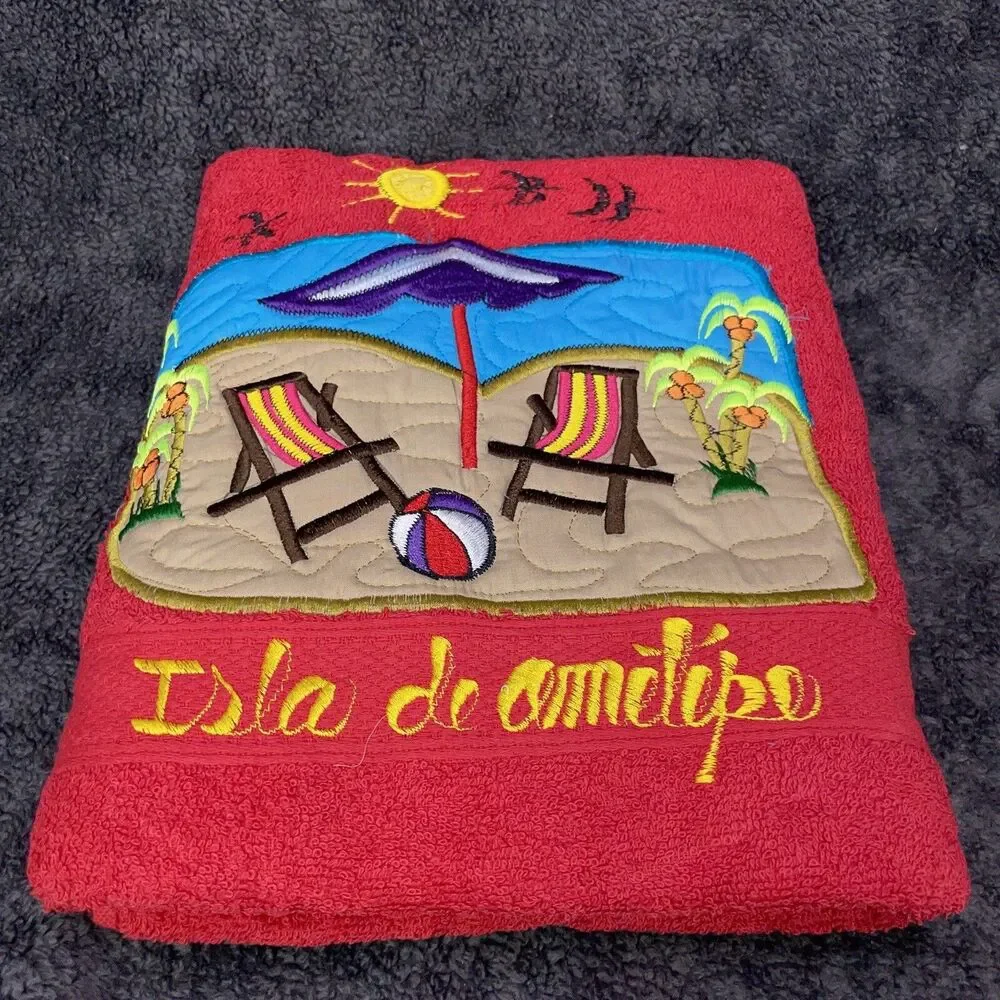 Premier Luxury Hotel Red Cotton Embroidered Souvenir Gift Isla de Ometepe Towel